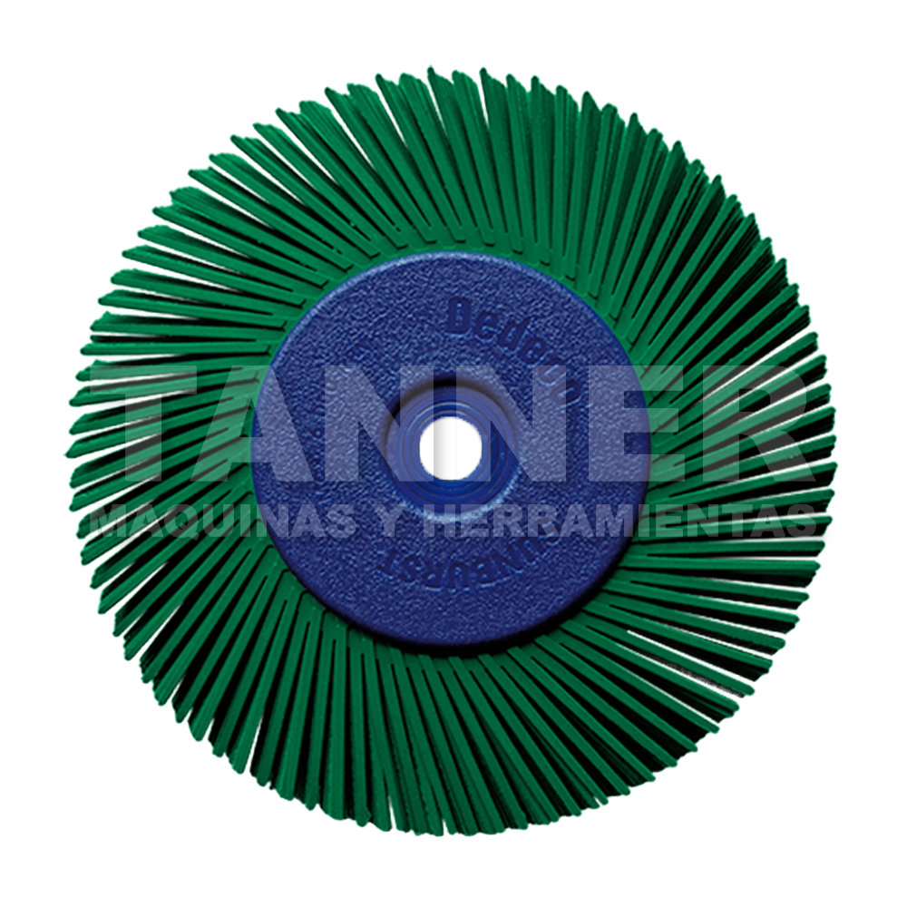 CEPILLO RADIAL TERMOPLASTICO DE 150 MM DE DIAMETRO COLOR VERDE OSCURO CON ADAPTADOR Y REDUCTORES 22.2 - 19.1 - 15.9 -12.7. 150 x 12.7 x 25.4